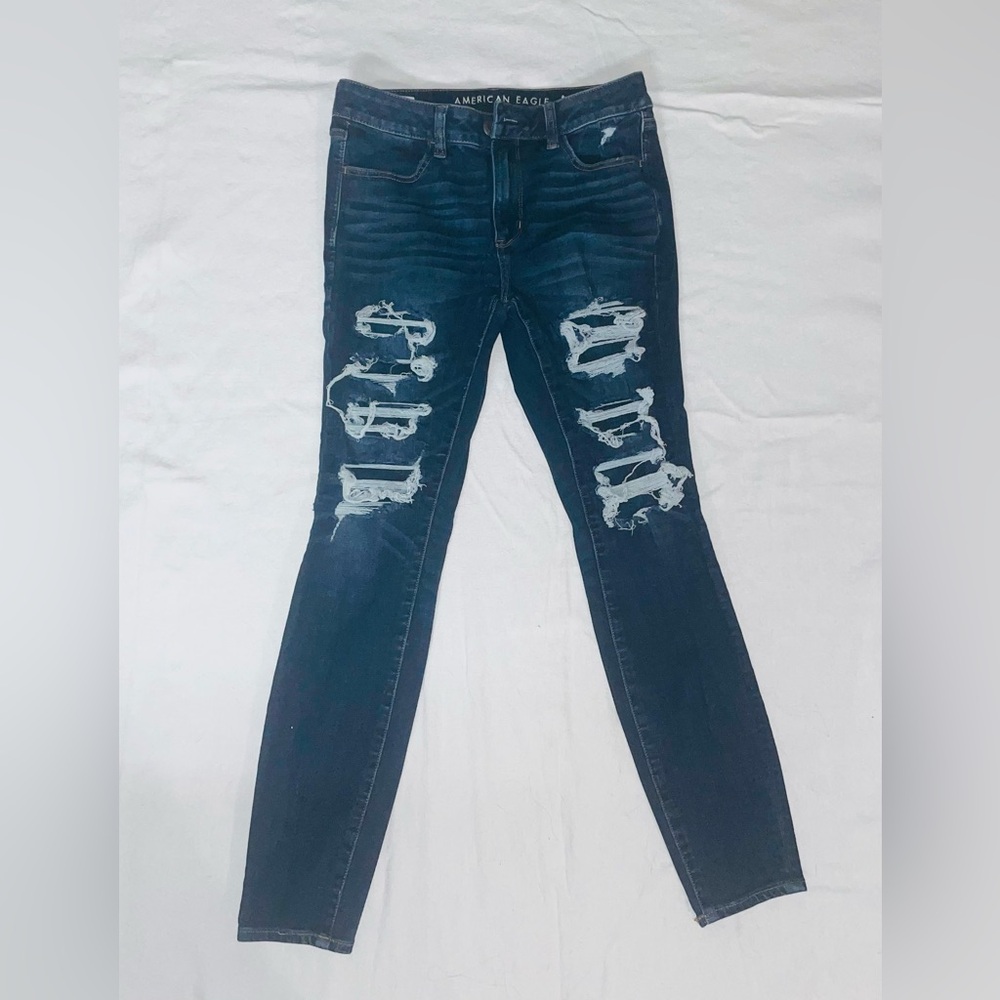 American Eagle Outfitters Dark Blue Distressed Skinny Jeans